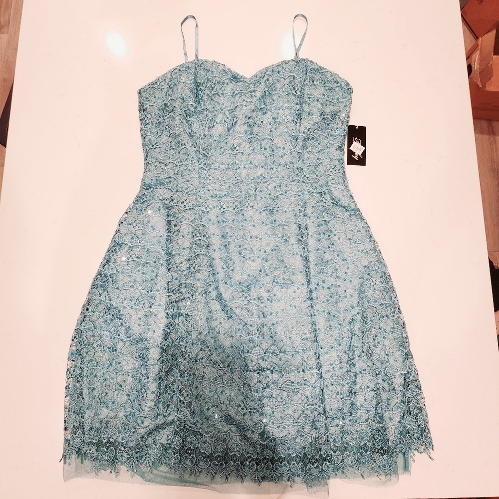 Adrianna Papell Blue Lace Mini Dress
